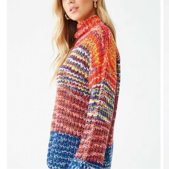 FOREVER 21 Marled Turtleneck Sweater Colorful Women Large Oversized Chunky Knit - Picture 3 of 9